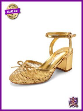 Bow Mesh Sandals Chunky Block Heels Closed Toe Ankle Strap Summer Dress Shoes